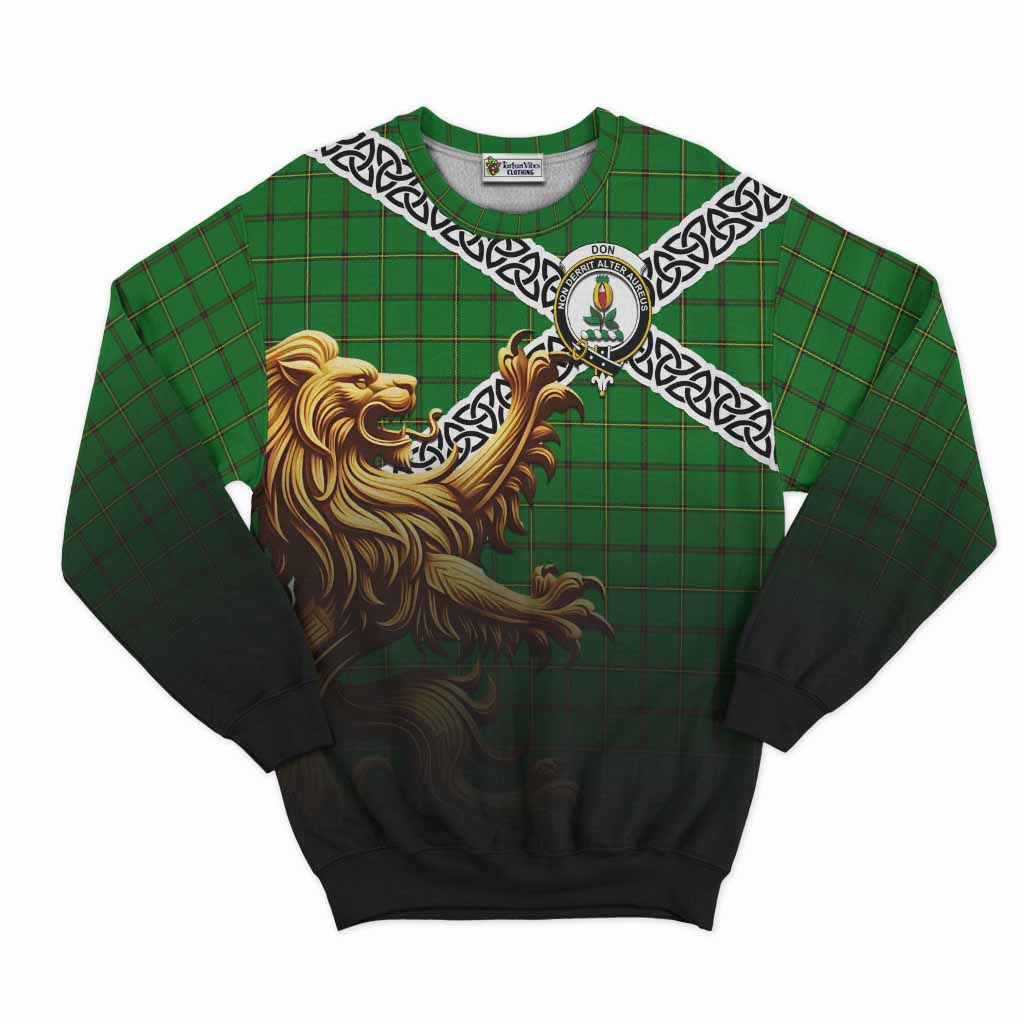 Don Crest Tartan Sweatshirt with Golden Lion Emblem Celtic Style Unisex - Tartan Vibes Clothing