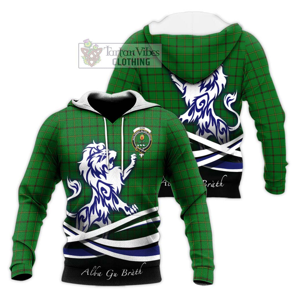 Don Tartan Knitted Hoodie with Alba Gu Brath Regal Lion Emblem Unisex Knitted Pullover Hoodie - Tartan Vibes Clothing