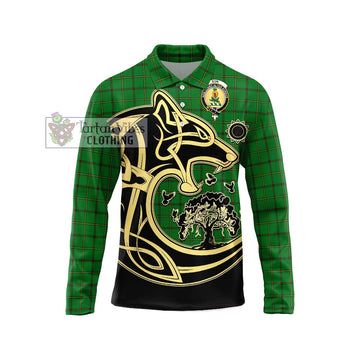 Don Tartan Long Sleeve Polo Shirt with Family Crest Celtic Wolf Style Unisex - Tartan Vibes Clothing