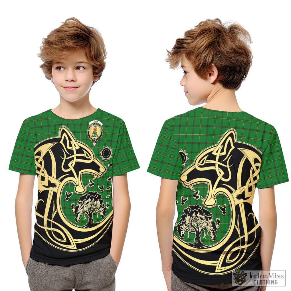 Don Tartan Kid T-Shirt with Family Crest Celtic Wolf Style Youth XL Size14 - Tartan Vibes Clothing