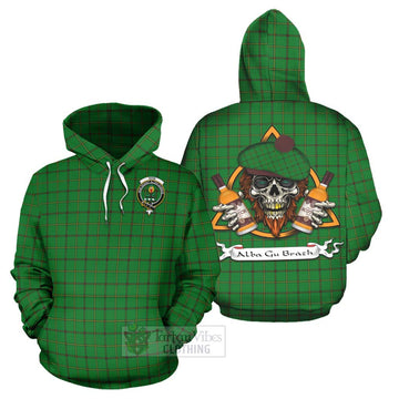 Don Tartan Hoodie with Family Crest and Bearded Skull Holding Bottles of Whiskey Zip Hoodie - Tartan Vibes Clothing