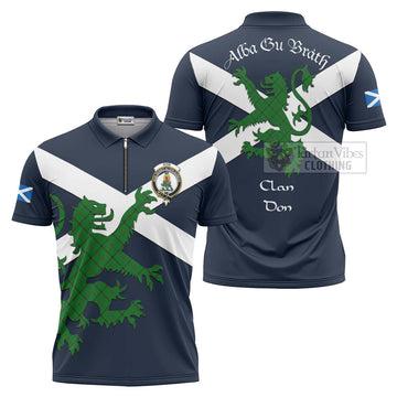 Don Tartan Lion Rampant Zipper Polo Shirt Proudly Display Your Heritage with Alba Gu Brath and Clan Name Unisex - Tartan Vibes Clothing