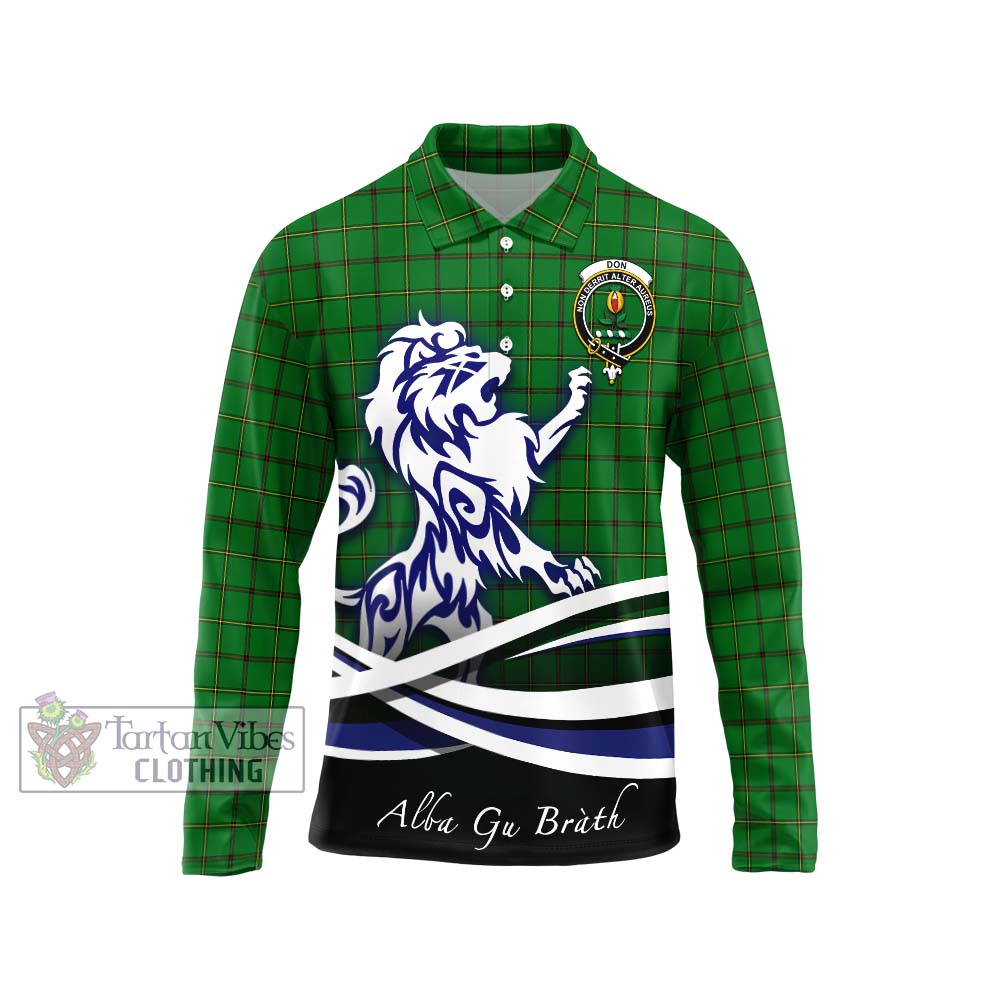Don Tartan Long Sleeve Polo Shirt with Alba Gu Brath Regal Lion Emblem Unisex - Tartan Vibes Clothing