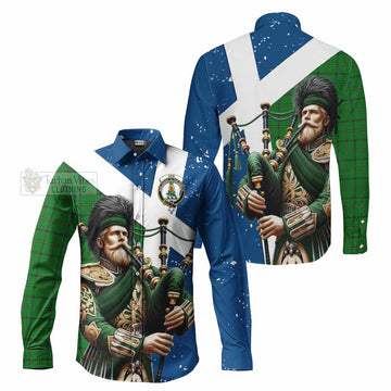 Don Tartan Long Sleeve Button Shirt with Family Crest Scottish Bagpiper Vibes Men's Shirt - Tartan Vibes Clothing