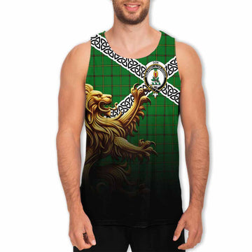 Don Crest Tartan Men's Tank Top with Golden Lion Emblem Celtic Style Men - Tartan Vibes Clothing