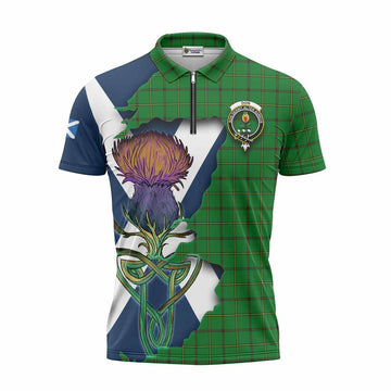 Don Tartan Family Crest Zipper Polo Shirt Scottish Thistle Celtic Inspired Unisex - Tartan Vibes Clothing