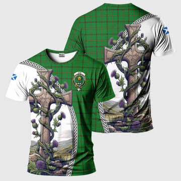 Don Tartan T-Shirt with Family Crest and St. Andrew's Cross Accented by Thistle Vines Kid's Shirt - Tartan Vibes Clothing