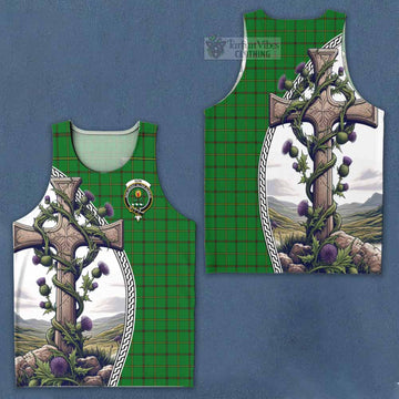 Don Tartan Men's Tank Top with Family Crest and St. Andrew's Cross Accented by Thistle Vines Men - Tartan Vibes Clothing