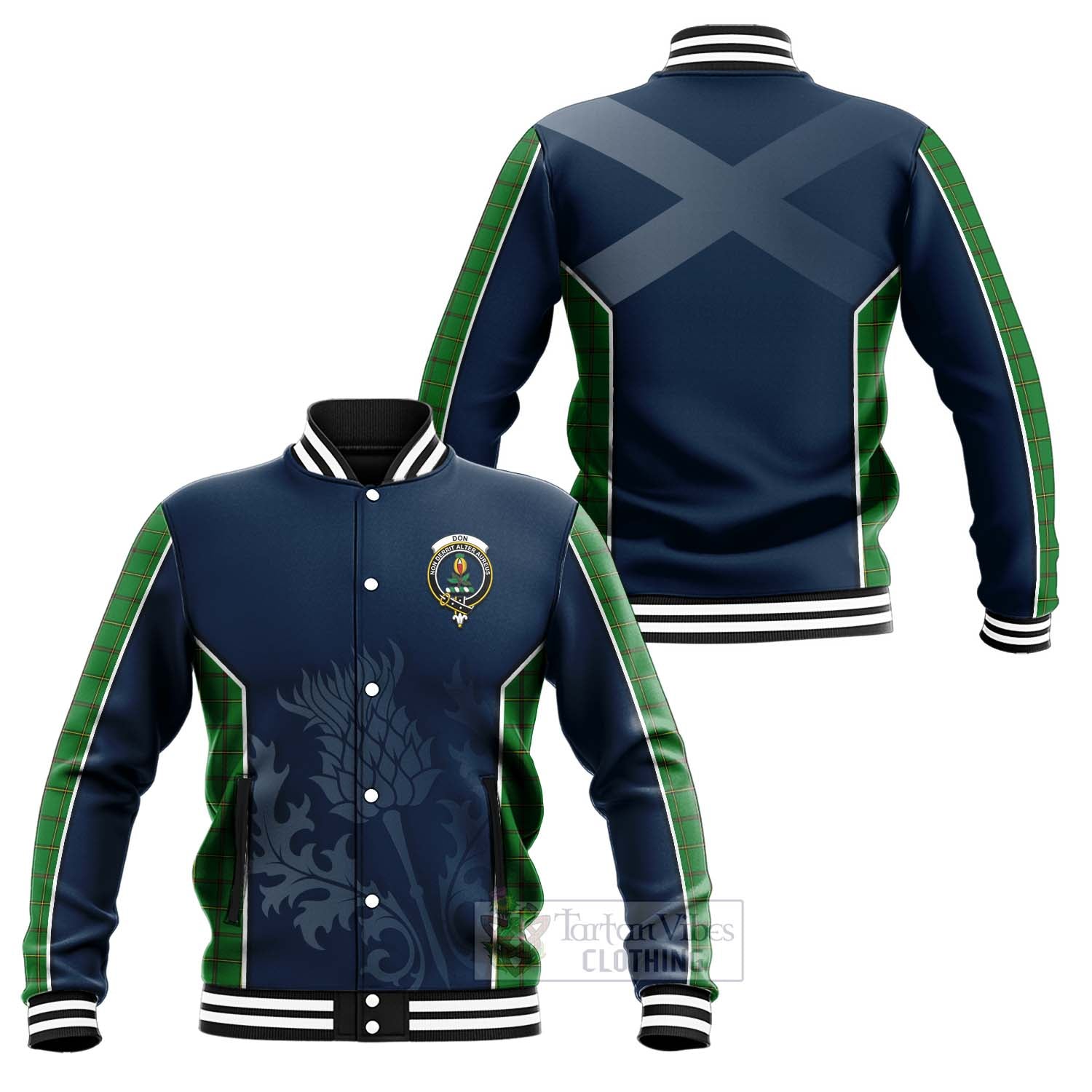 Don Tartan Baseball Jacket with Family Crest and Scottish Thistle Vibes Sport Style Unisex - Tartan Vibes Clothing
