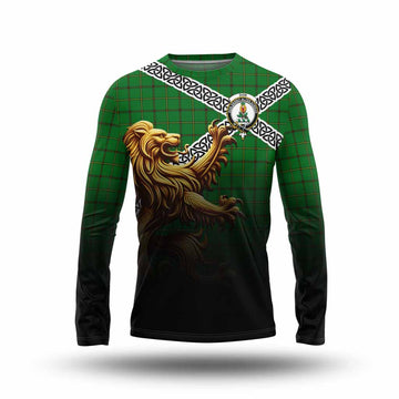 Don Crest Tartan Long Sleeve T-Shirt with Golden Lion Emblem Celtic Style Unisex - Tartan Vibes Clothing
