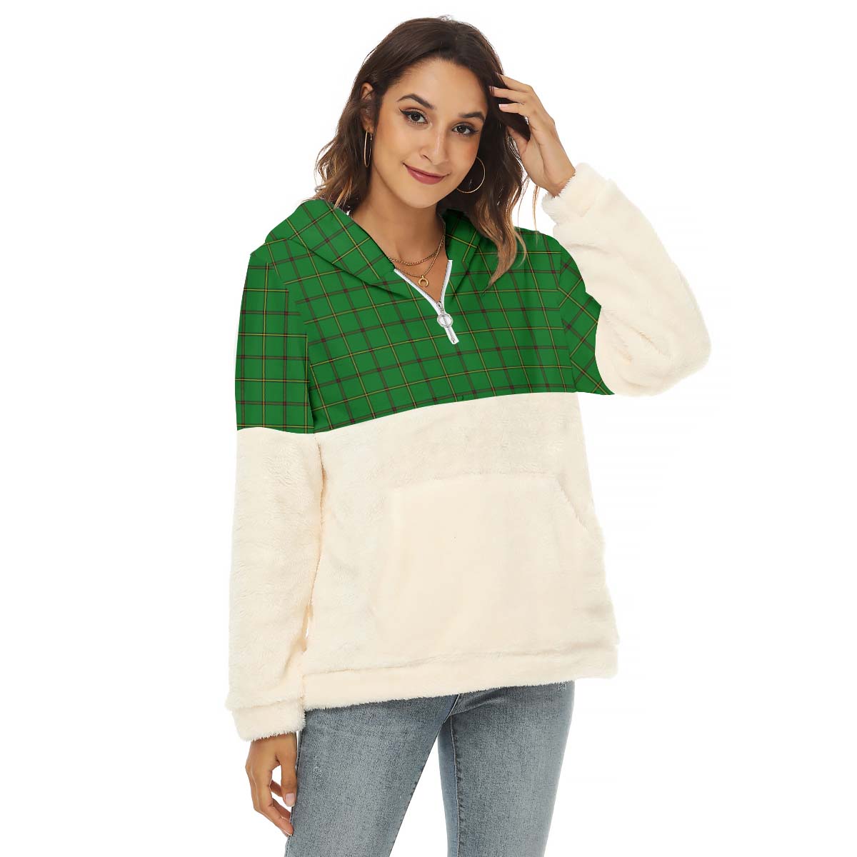 Don Tartan Half Style Women's Borg Fleece Hoodie with Half Zip Female - Tartan Vibes Clothing