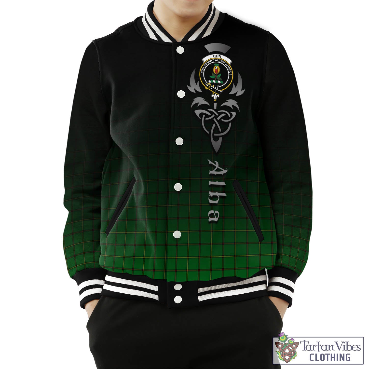 Don Tartan Baseball Jacket Featuring Alba Gu Brath Family Crest Celtic Inspired Unisex - Tartan Vibes Clothing