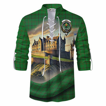 Don Tartan Family Crest Ghillie Kilt Shirt with Scottish Ancient Castle Style Men - Tartan Vibes Clothing