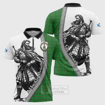 Don Tartan Clan Crest Zipper Polo Shirt with Highlander Warrior Celtic Style Unisex - Tartan Vibes Clothing
