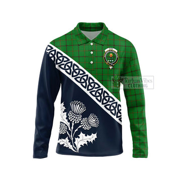Don Tartan Long Sleeve Polo Shirt Featuring Thistle and Scotland Map Unisex - Tartan Vibes Clothing