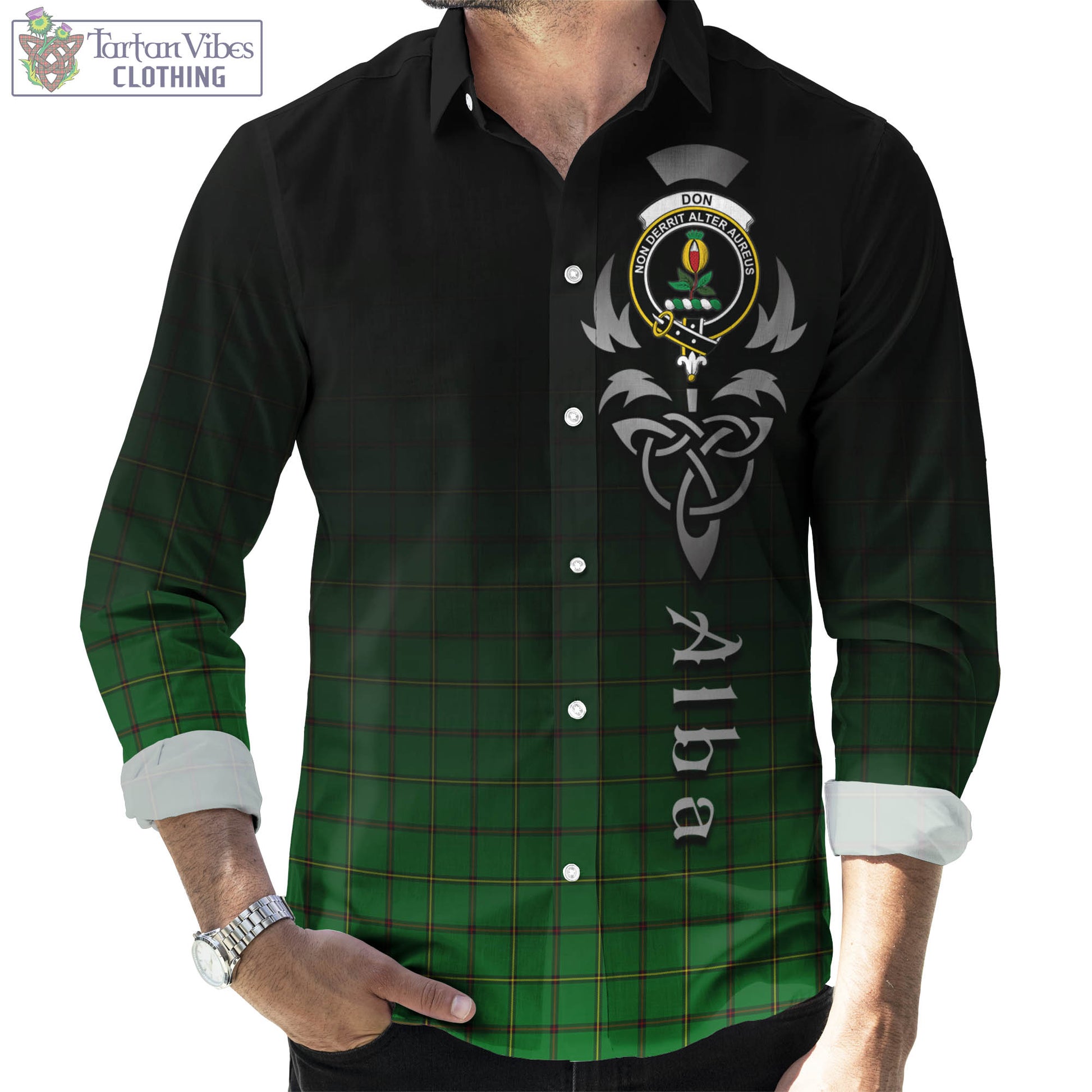 Don Tartan Long Sleeve Button Up Featuring Alba Gu Brath Family Crest Celtic Inspired Men's Shirt - Tartan Vibes Clothing