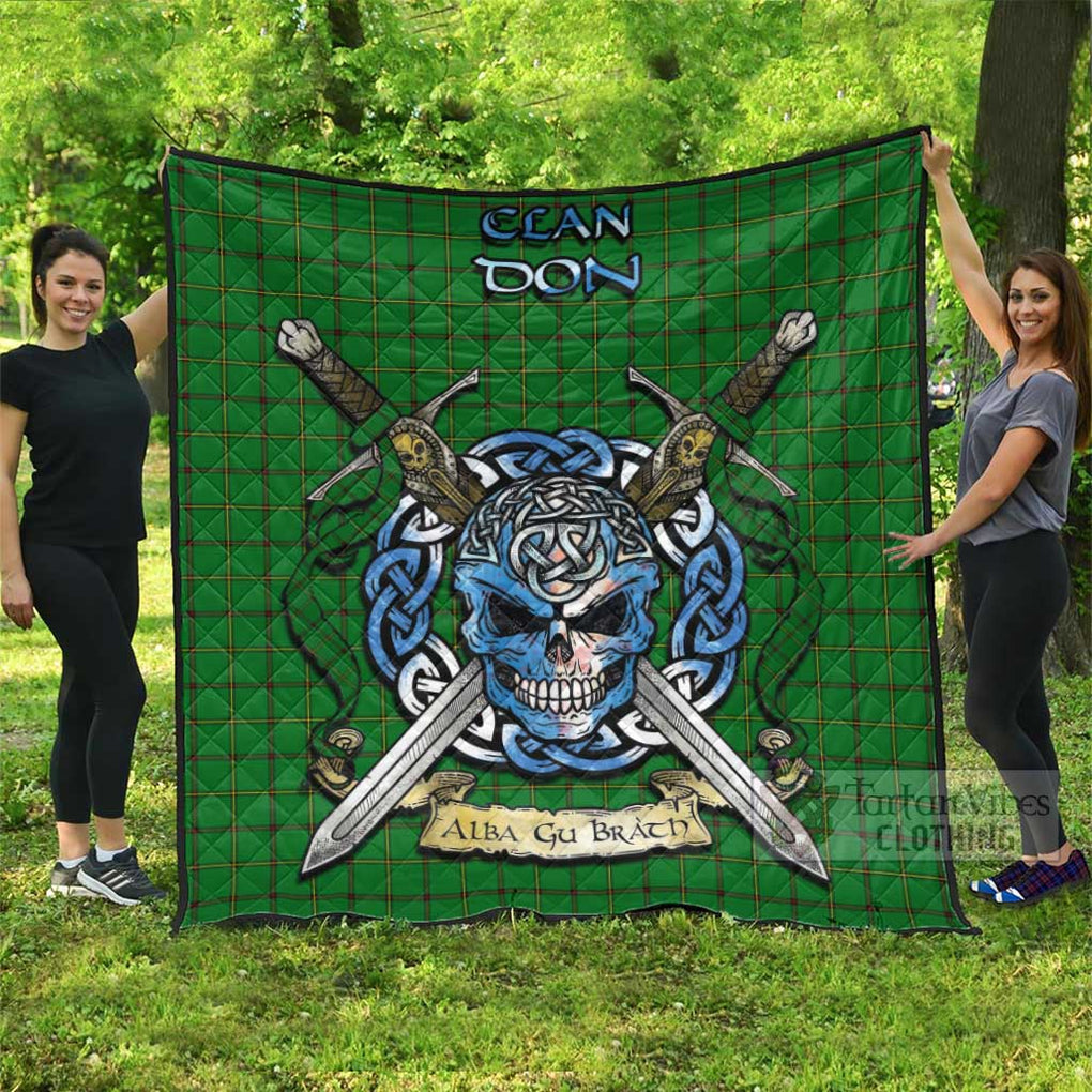 Don Tartan Quilt with Celtic Skull Alba Gu Brath Style Super King Quilt 91" x 110" - Tartan Vibes Clothing
