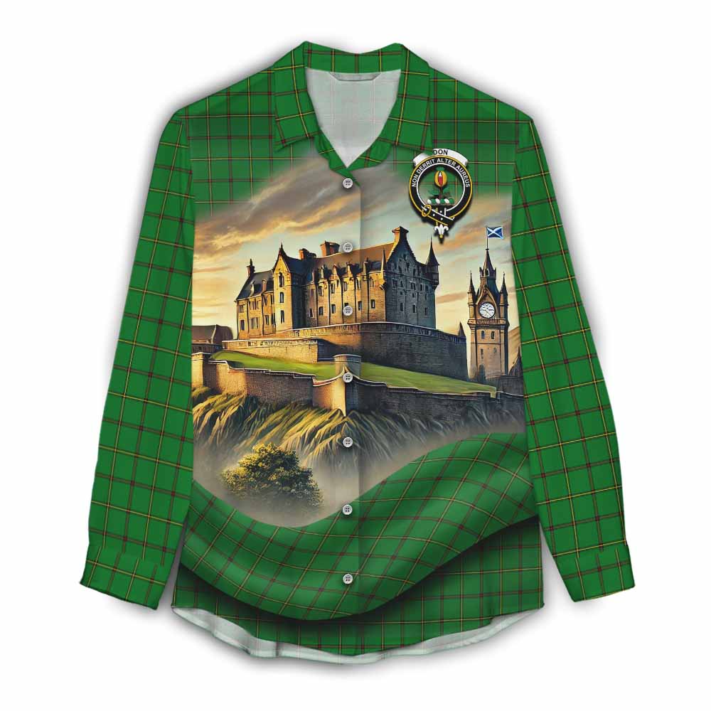 Don Tartan Family Crest Women's Casual Shirt with Scottish Ancient Castle Style Female - Tartan Vibes Clothing