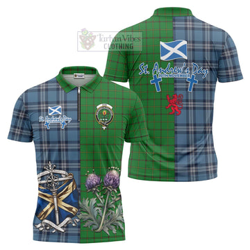 Don Tartan Zipper Polo Shirt Happy St. Andrew's Day Half Tartan Style Unisex - Tartan Vibes Clothing