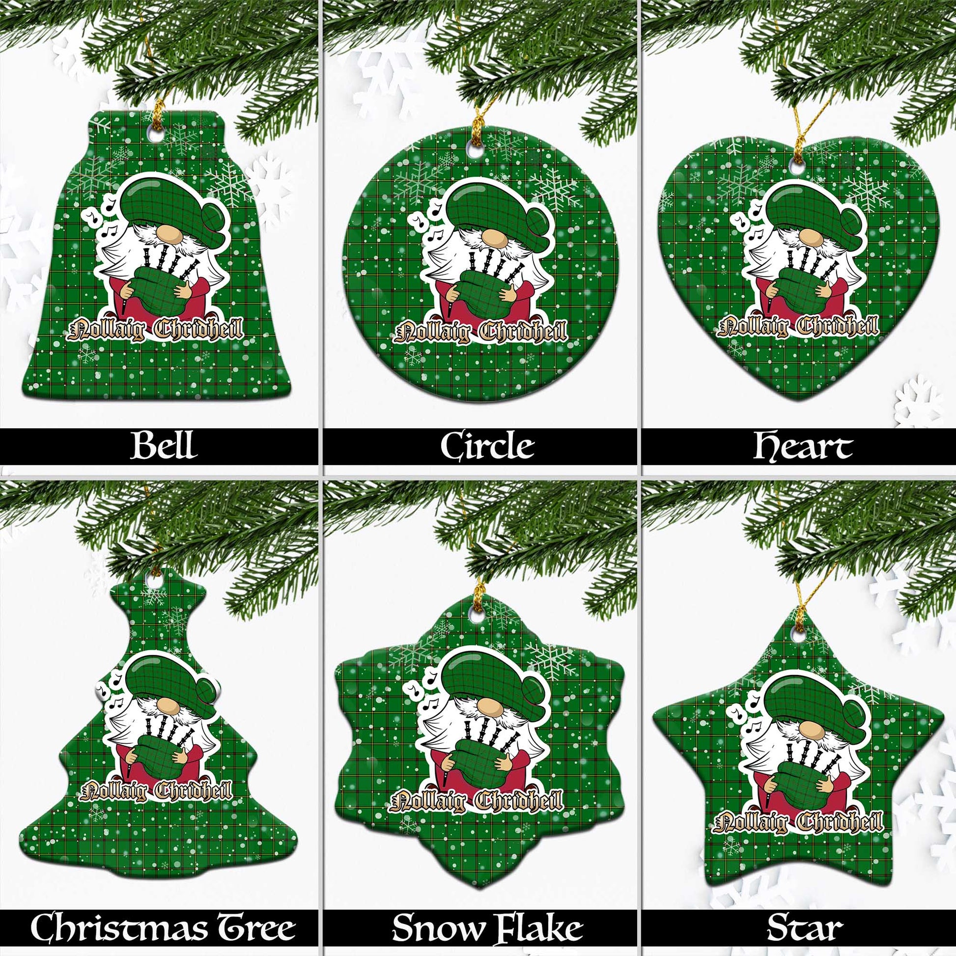 Don Tartan Christmas Ceramic Ornaments with Scottish Gnome Playing Bagpipes Ceramic - Tartan Vibes Clothing