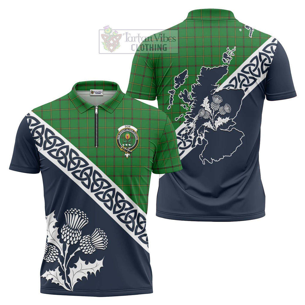 Don Tartan Zipper Polo Shirt Featuring Thistle and Scotland Map Unisex - Tartanvibesclothing Store