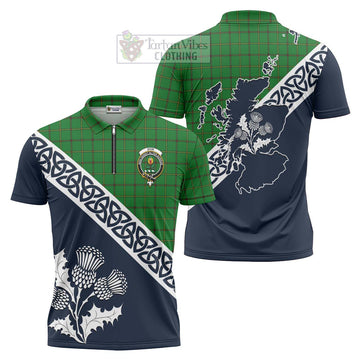 Don Tartan Zipper Polo Shirt Featuring Thistle and Scotland Map Unisex - Tartanvibesclothing Store