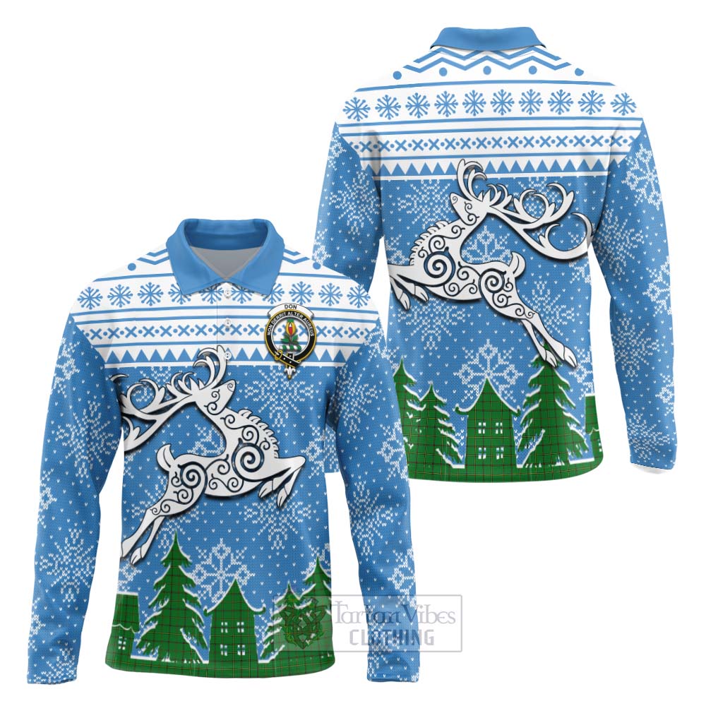 Don Clan Christmas Long Sleeve Polo Shirt Celtic Reindeer Style Unisex - Tartan Vibes Clothing