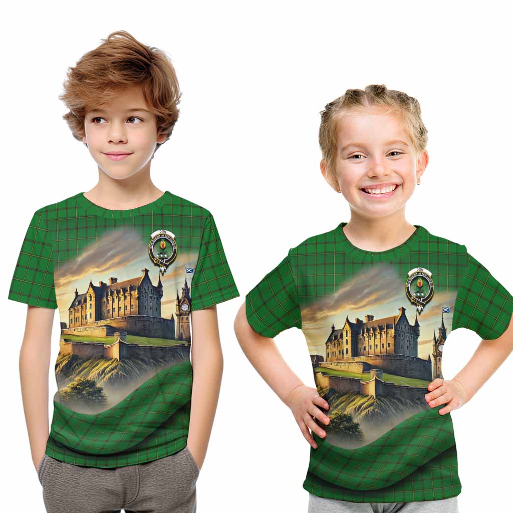 Don Tartan Family Crest Kid T-Shirt with Scottish Ancient Castle Style Youth XL Size14 - Tartan Vibes Clothing