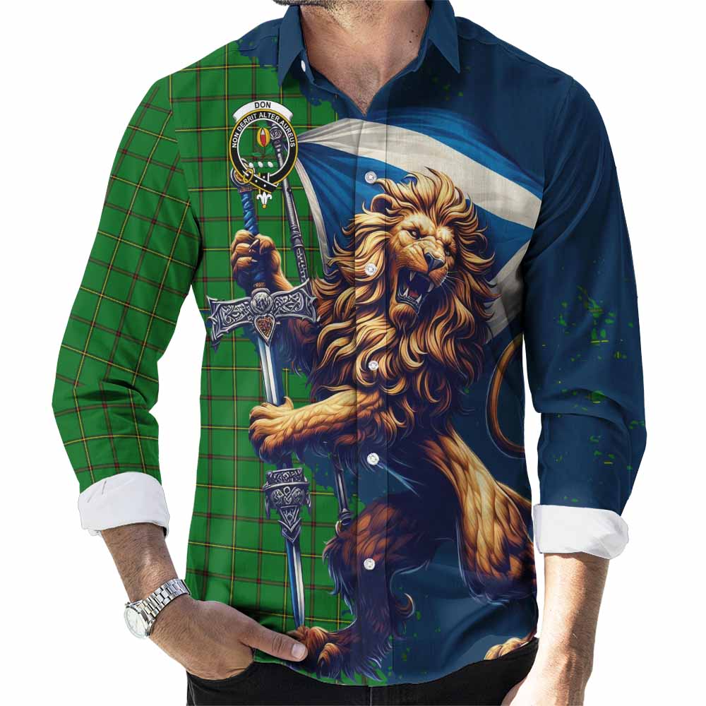 Don Tartan Family Crest Long Sleeve Button Shirt with Scottish Majestic Lion Men's Shirt S - Tartan Vibes Clothing