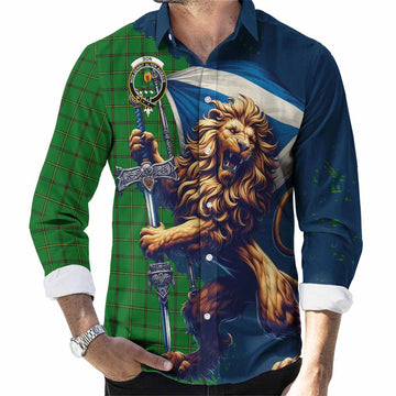 Don Tartan Family Crest Long Sleeve Button Shirt with Scottish Majestic Lion Men's Shirt S - Tartan Vibes Clothing