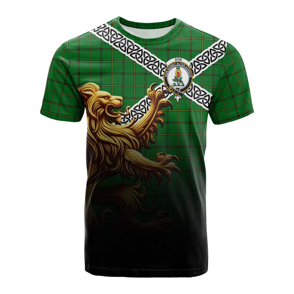 Don Crest Tartan Cotton T-shirt with Golden Lion Emblem Celtic Style Kid's Shirt - Tartan Vibes Clothing