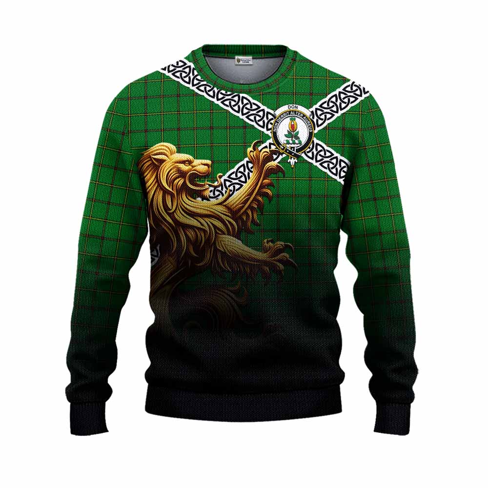 Don Crest Tartan Knitted Sweater with Golden Lion Emblem Celtic Style Unisex - Tartan Vibes Clothing