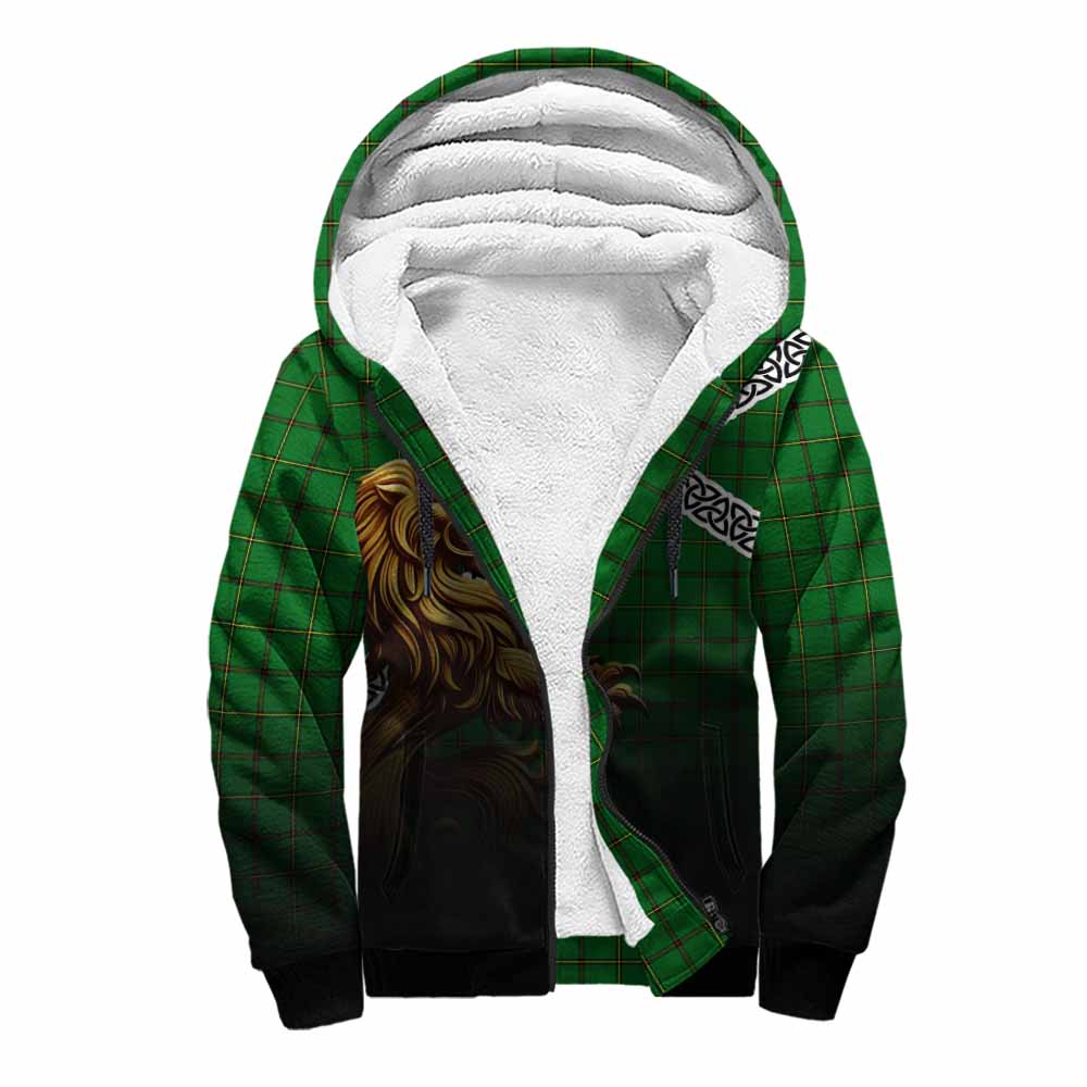 Don Crest Tartan Sherpa Hoodie with Golden Lion Emblem Celtic Style Unisex S - Tartan Vibes Clothing