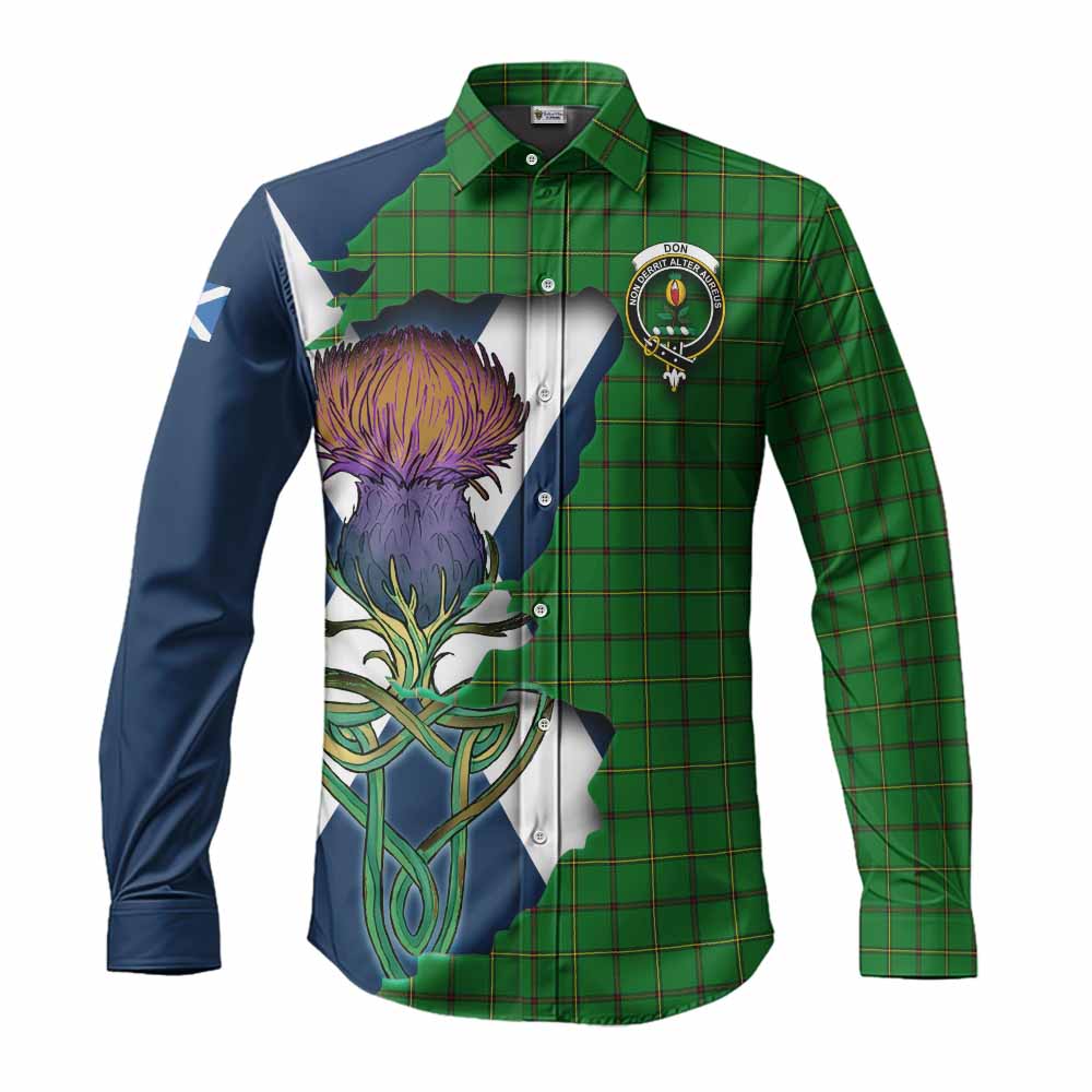 Tartan Vibes Clothing Don Tartan Family Crest Long Sleeve Button Shirt Scottish Thistle Celtic Inspired