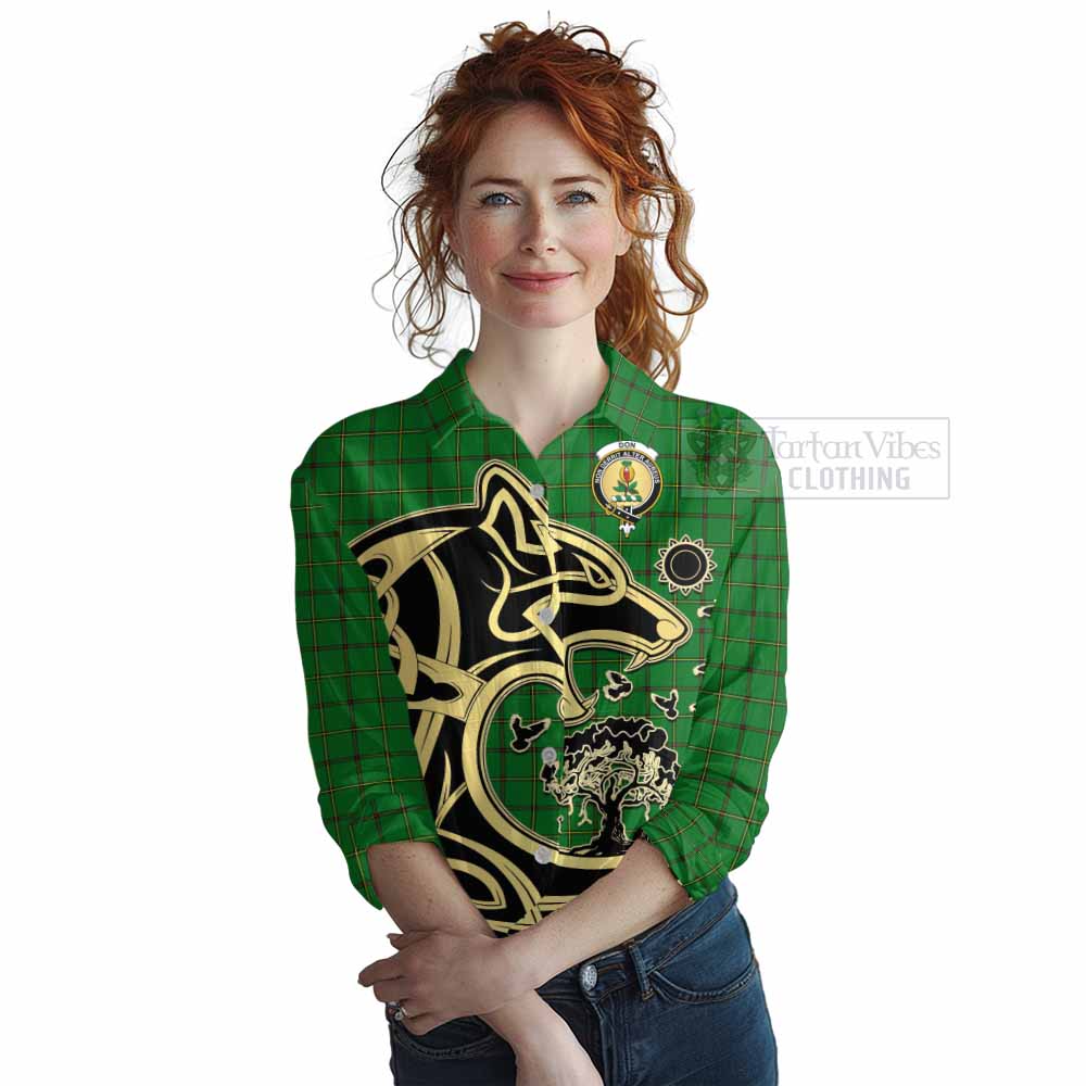 Don Tartan Women's Casual Shirt with Family Crest Celtic Wolf Style Female - Tartan Vibes Clothing