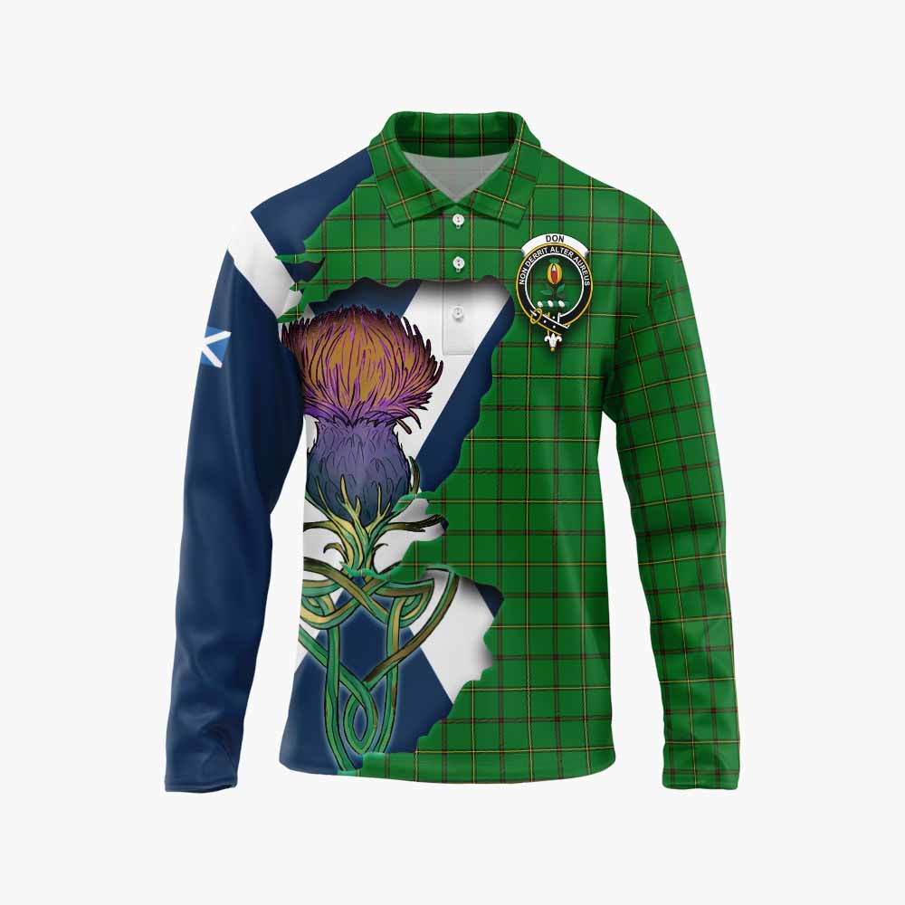 Don Tartan Family Crest Long Sleeve Polo Shirt Scottish Thistle Celtic Inspired Unisex - Tartan Vibes Clothing