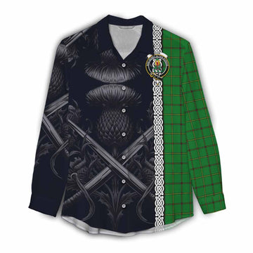 Don Tartan Women's Casual Shirt with Family Crest Cross Sword Thistle Celtic Vibes Female - Tartan Vibes Clothing