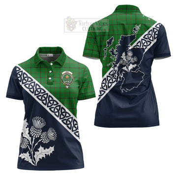 Don Tartan Women's Polo Shirt Featuring Thistle and Scotland Map Women - Tartanvibesclothing Store