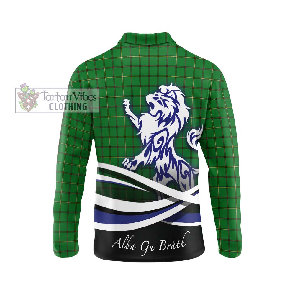 Don Tartan Long Sleeve Polo Shirt with Alba Gu Brath Regal Lion Emblem - Tartan Vibes Clothing