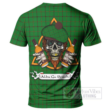 Don Tartan T-Shirt with Family Crest and Bearded Skull Holding Bottles of Whiskey - Tartan Vibes Clothing