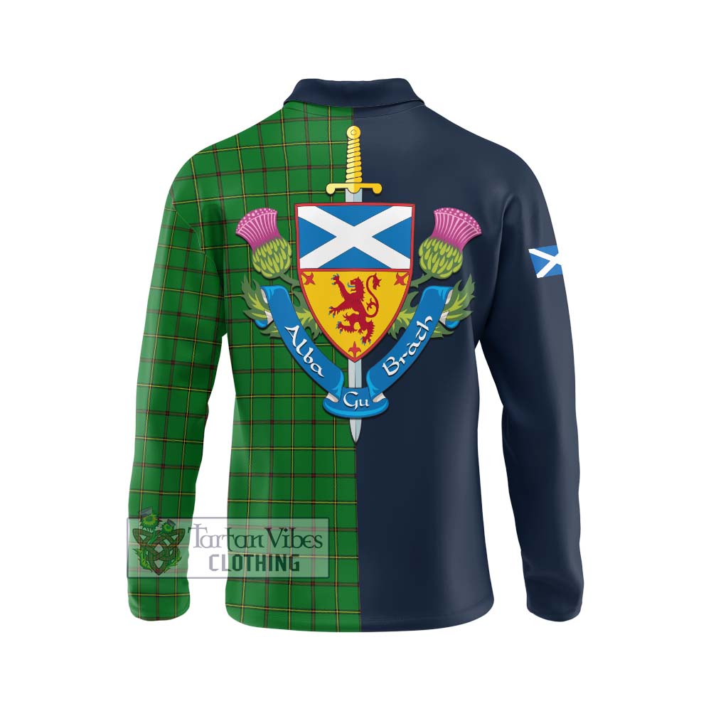 Don Tartan Long Sleeve Polo Shirt Alba with Scottish Lion Royal Arm Half Style - Tartan Vibes Clothing