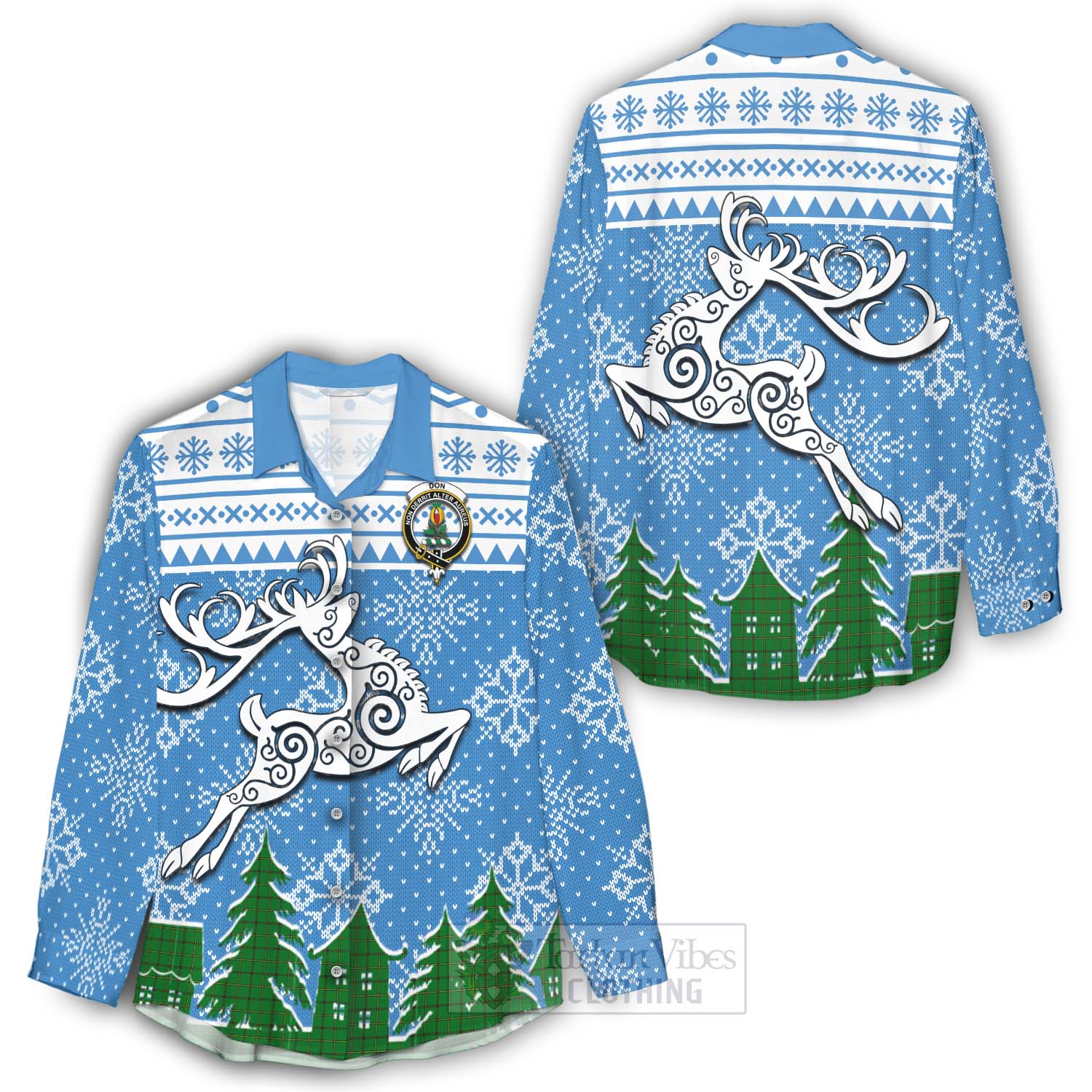 Don Clan Christmas Women's Casual Shirt Celtic Reindeer Style - Tartan Vibes Clothing