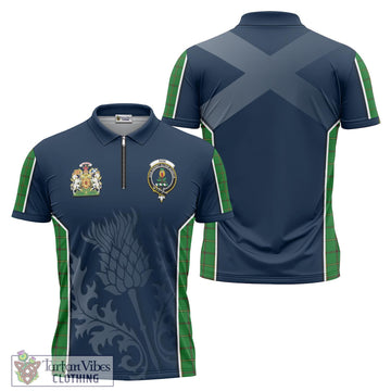 Don Tartan Zipper Polo Shirt with Family Crest and Scottish Thistle Vibes Sport Style