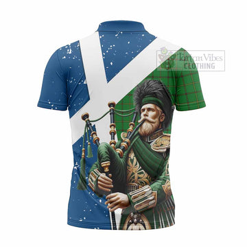 Don Tartan Zipper Polo Shirt with Family Crest Scottish Bagpiper Vibes - Tartan Vibes Clothing