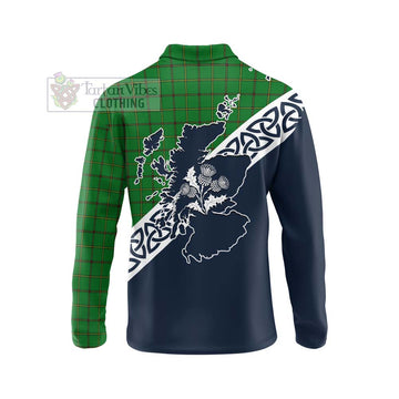 Don Tartan Long Sleeve Polo Shirt Featuring Thistle and Scotland Map - Tartan Vibes Clothing