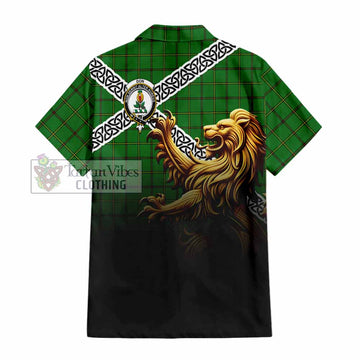 Don Crest Tartan Hawaiian Shirt with Golden Lion Emblem Celtic Style - Tartan Vibes Clothing