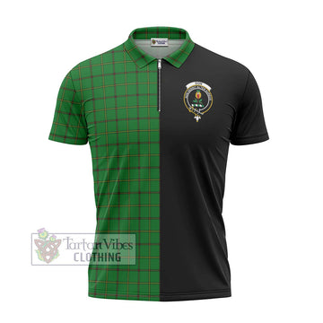 Don Tartan Zipper Polo Shirt with Family Crest and Half Of Me Style - Tartan Vibes Clothing