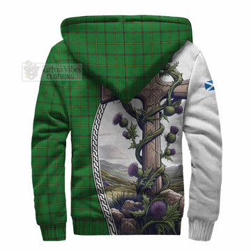 Don Tartan Sherpa Hoodie with Family Crest and St. Andrew's Cross Accented by Thistle Vines - Tartan Vibes Clothing