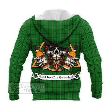 Don Tartan Knitted Hoodie with Family Crest and Bearded Skull Holding Bottles of Whiskey - Tartan Vibes Clothing