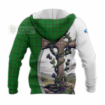 Don Tartan Knitted Hoodie with Family Crest and St. Andrew's Cross Accented by Thistle Vines - Tartan Vibes Clothing